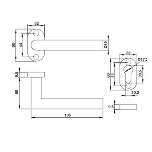 Tay nắm gạt có nắp che Inox 304 Hafele 903.80.004 5 Kích thước của Tay nắm gạt có nắp che Inox 304 Hafele 903.80.004