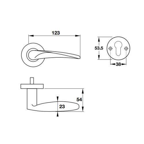 Kích thước của Tay nắm gạt cửa phòng Hafele 903.99.790