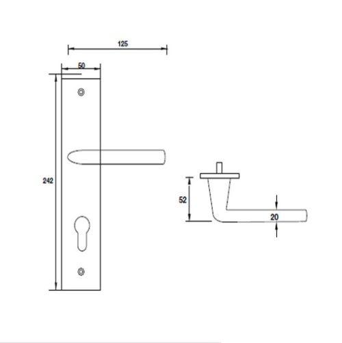 Tay nắm gạt đế dài mở phải C/C 72mm Hafele 903.78.589 5 Kích thước của Tay nắm gạt đế dài mở phải C/C 72mm Hafele 903.78.589