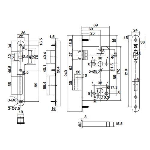 Thân khóa con lăn Hafele 911.24.032 5 Kích thước của Thân khóa con lăn Hafele 911.24.032