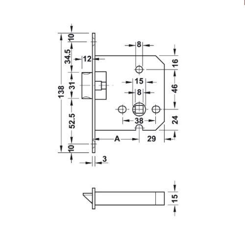 Thân khóa lưỡi gà Hafele 911.23.861 5 Kích thước của Thân khóa lưỡi gà Hafele 911.23.861