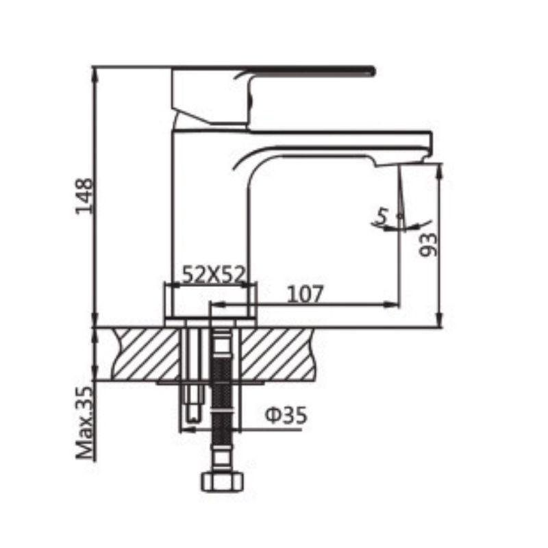 Vòi chậu lavabo nóng lạnh Paul Schmitt PA012F 4 Kích thước vòi chậu lavabo nóng lạnh Paul Schmitt PA012F