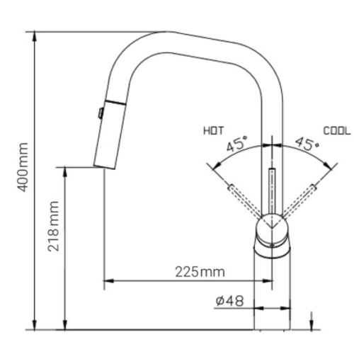 Kích thước vòi rửa bát nóng lạnh Paul Schmitt PA321KB có dây rút