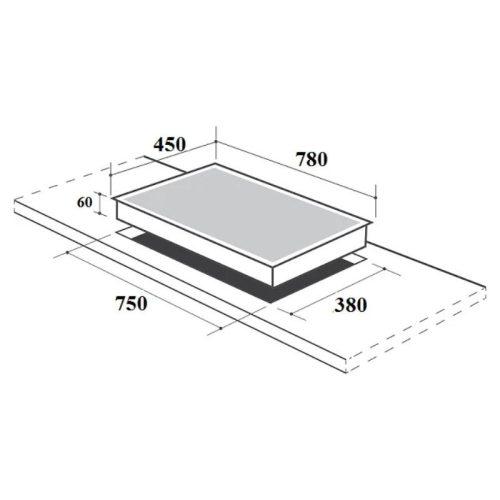 Kích thước bếp từ Canzy 3 vùng nấu CZ-TL67GA lắp âm