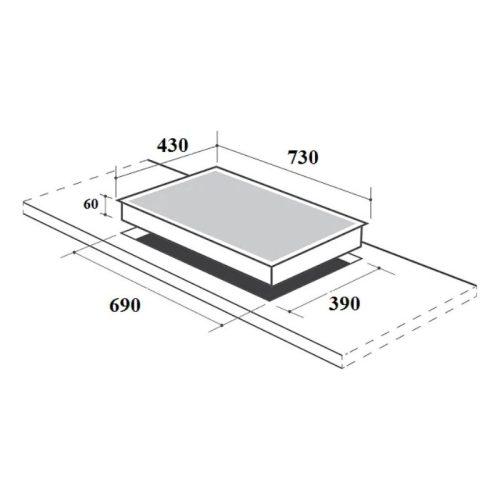 Kích thước lắp đặt bếp từ đôi Canzy CZ-MIX82T lắp âm