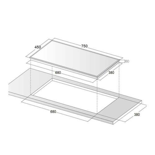 Kích thước lắp đặt bếp từ đôi Canzy CZ-TL608PLUS lắp âm
