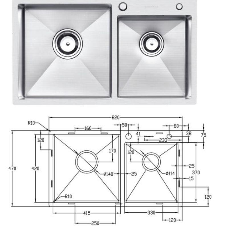 Chậu rửa bát chống xước Eurogold EUC28247EA 4 Kích thước chậu rửa bát chống xước Eurogold EUC28247EA