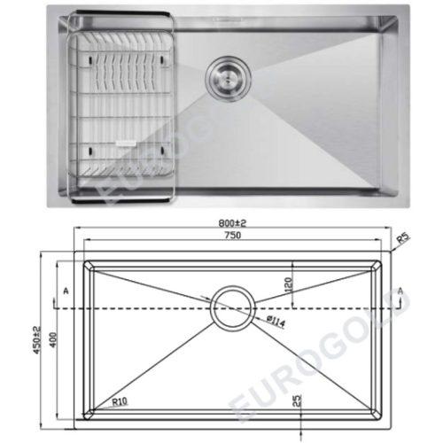 Chậu rửa bát inox 1 hố Eurogold EUS68045 5 Kích thước chậu rửa bát inox 1 hố Eurogold EUS68045