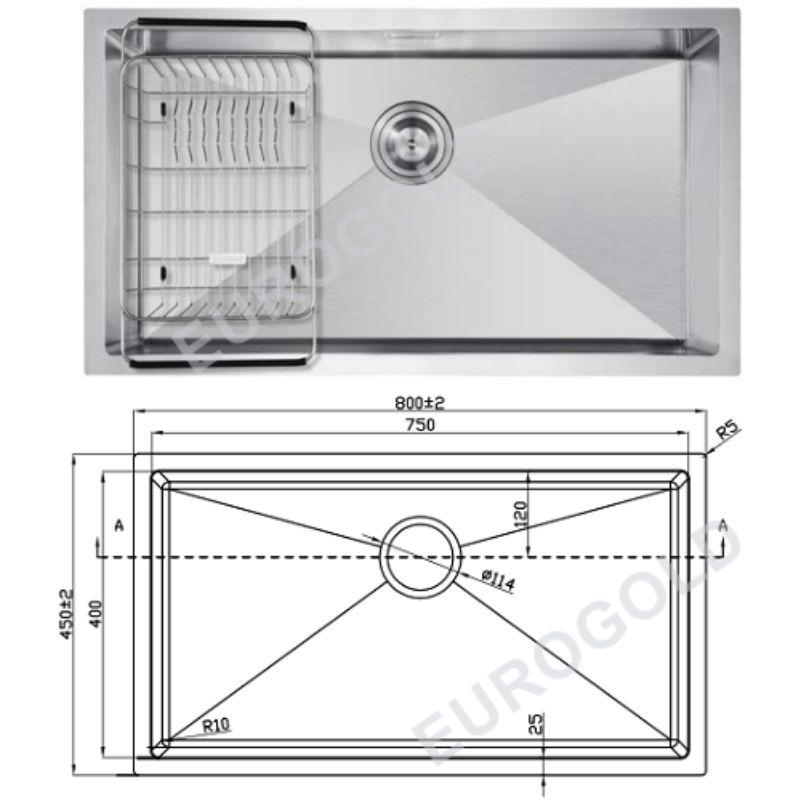 Chậu rửa bát inox 1 hố Eurogold EUS68045 4 Kích thước chậu rửa bát inox 1 hố Eurogold EUS68045