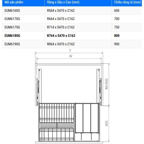 Giá bát đĩa Eurogold EUM6180G 5 Kích thước giá bát đĩa Eurogold EUM6180G
