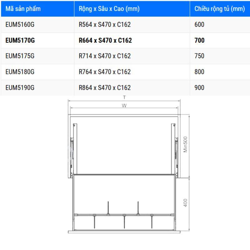 Giá xoong nồi Eurogold EUM5170G 4 Kích thước giá xoong nồi Eurogold EUM5170G