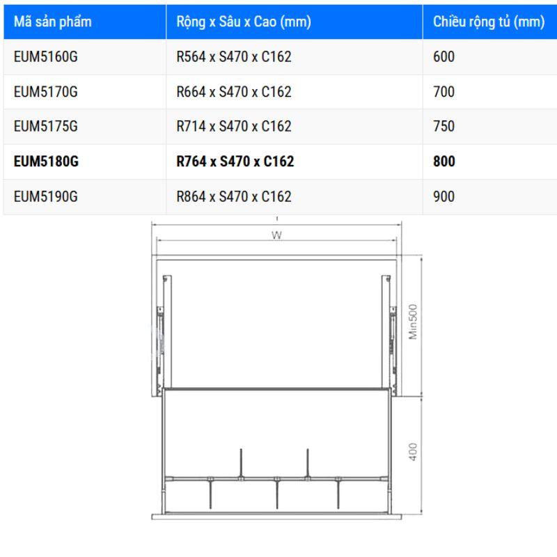 Giá xoong nồi Eurogold EUM5180G 4 Kích thước giá xoong nồi Eurogold EUM5180G