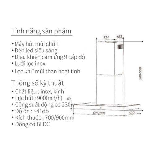 Máy hút mùi áp tường Eurogold EUH06170PRO 5 Kích thước máy hút mùi áp tường Eurogold EUH06170PRO