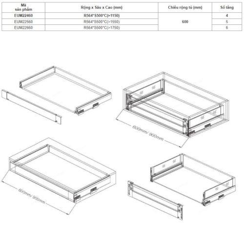 Tủ kho ngăn kéo độc lập Eurogold EUM22460 5 Kích thước tủ kho ngăn kéo độc lập Eurogold EUM22460