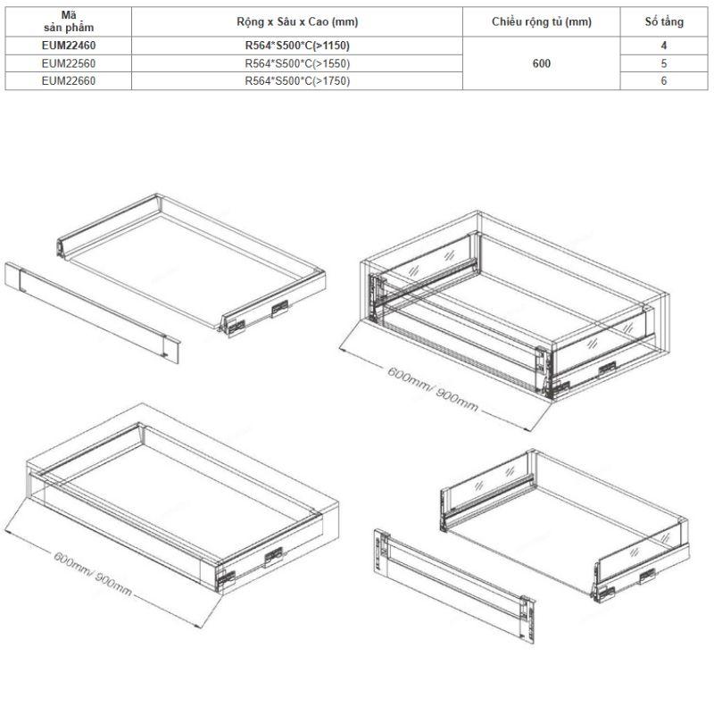 Tủ kho ngăn kéo độc lập Eurogold EUM22460 4 Kích thước tủ kho ngăn kéo độc lập Eurogold EUM22460