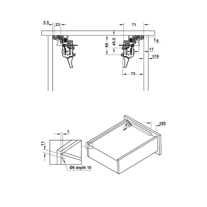 Ray âm EPC Evo 300mm giảm chấn Hafele 433.32.071 4 Kích thuước ray âm EPC Evo 300mm giảm chấn Hafele 433.32.071