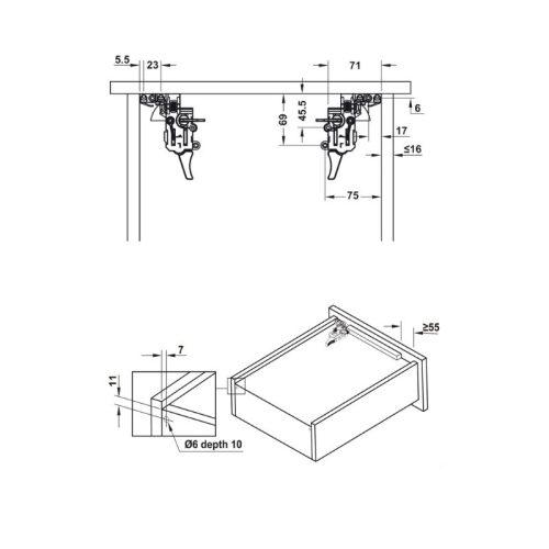 Ray âm EPC Evo 500mm giảm chấn Hafele 433.32.075 6 Kích thước ray âm EPC Evo 500mm giảm chấn Hafele 433.32.075