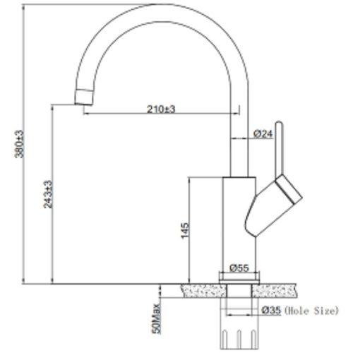 Kích thước vòi rửa bát nóng lạnh Eurogold EUF033C