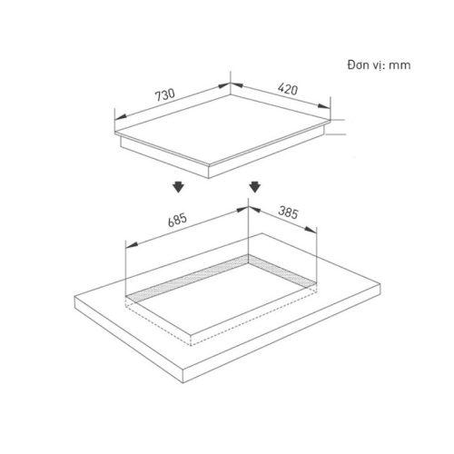 Kích thước bếp từ đôi Binova BI-1106JP lắp âm