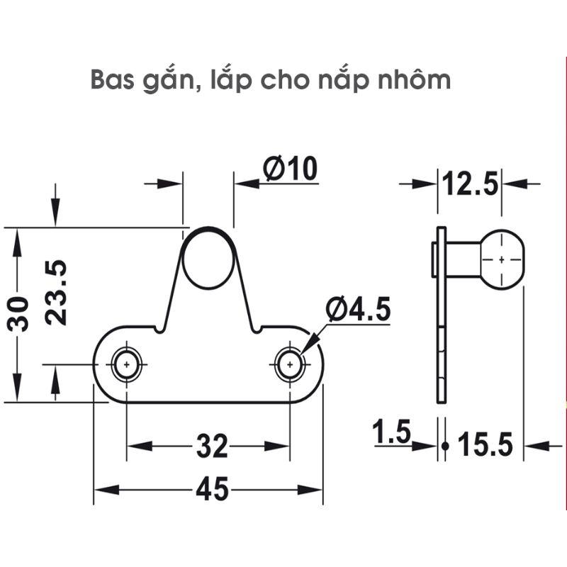Pittong đẩy cánh tủ 100N Hafele 373.82.908 9 Kích thước pittong đẩy cánh tủ 100N Hafele 373.82.908