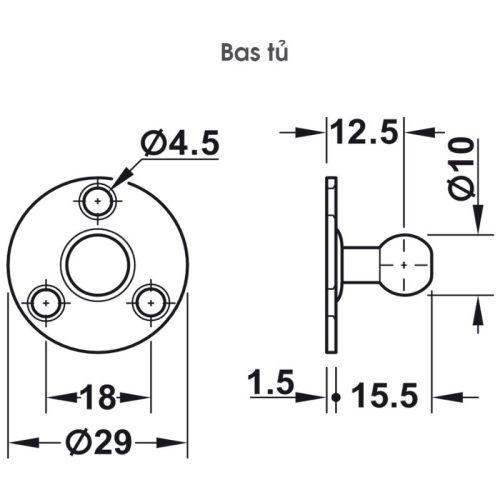 Pittong đẩy cánh tủ 100N Hafele 373.82.908 15 Kích thước pittong đẩy cánh tủ 100N Hafele 373.82.908