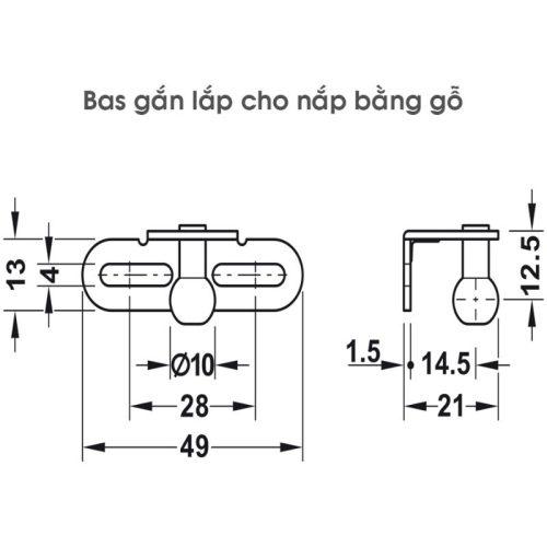 Pittong đẩy cánh tủ 100N Hafele 373.82.908 14 Kích thước pittong đẩy cánh tủ 100N Hafele 373.82.908