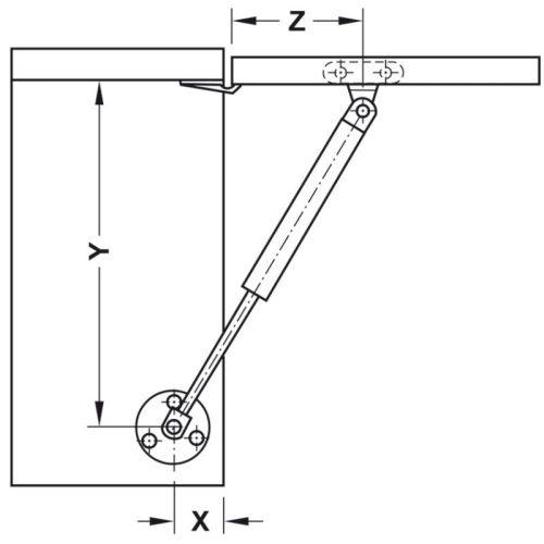Kích thước pittong đẩy cánh tủ 120N Hafele 373.82.909