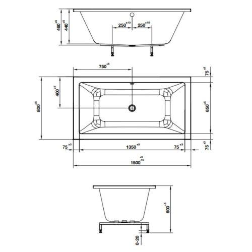 Kích thước bồn tắm âm hình vuông Nagoya 1500 Hafele 588.79.603