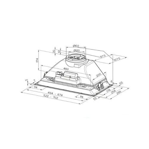 Kích thước máy hút mùi âm tủ Brandt BHG1522X