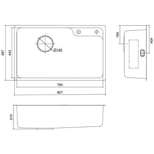 Kích thước chậu rửa bát 1 hố Kluger KF8171FS-S80