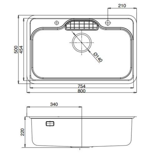Chậu rửa bát 1 hố Kluger KW8151FS-S80 9 Kích thước chậu rửa bát 1 hố Kluger KW8151FS-S80