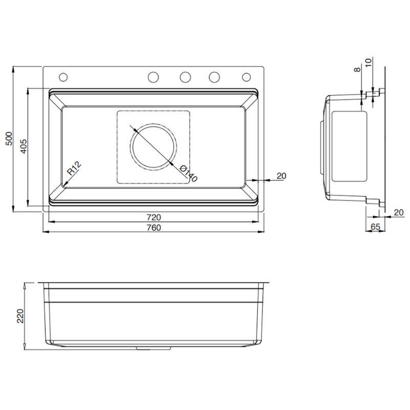 Chậu rửa bát 1 hố Kluger KWF8161FB-S76W Plus 6 Kích thước chậu rửa bát 1 hố Kluger KWF8161FB-S76W Plus