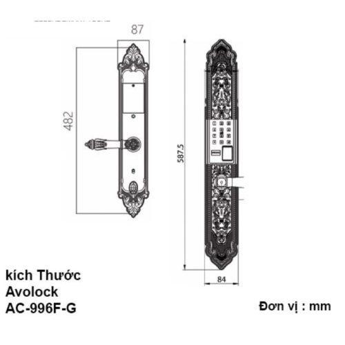 Khóa thông minh Avolock AC-996F-G 5 Kích thước khóa thông minh Avolock AC-996F-G