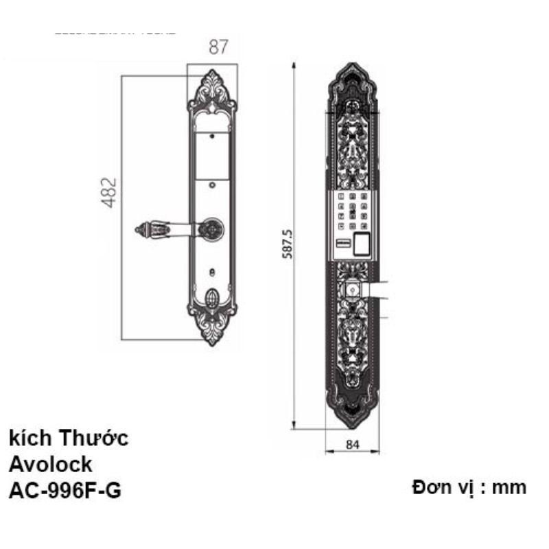 Khóa thông minh Avolock AC-996F-G 4 Kích thước khóa thông minh Avolock AC-996F-G