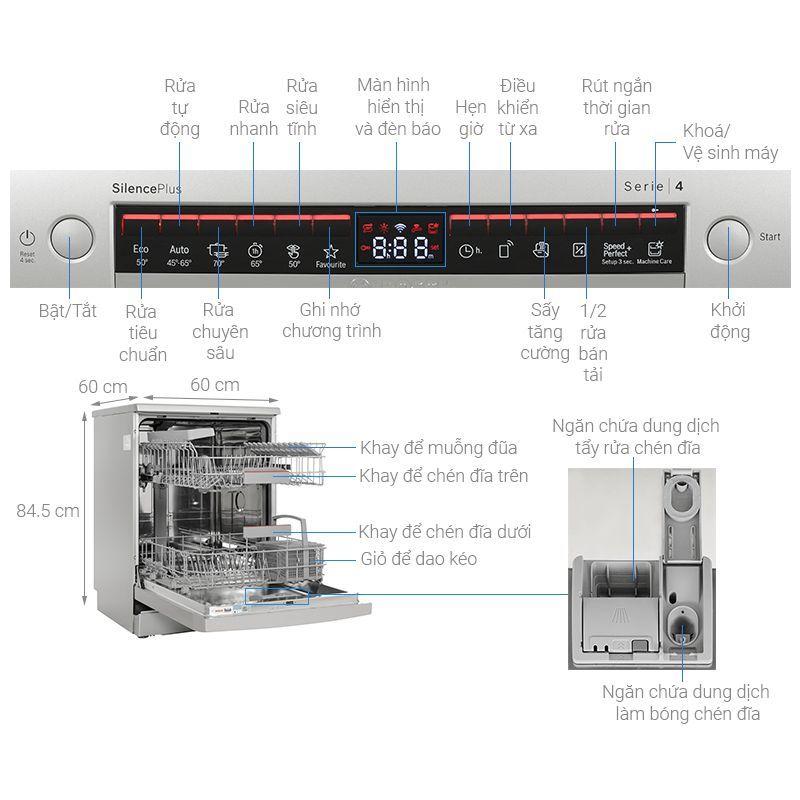 Máy rửa bát độc lập Bosch SMS6ECI04E Serie 6 5 Kích thước máy rửa bát độc lập Bosch SMS6ECI04E Serie 6