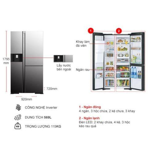 Tủ lạnh 3 cánh side by side 569 lít Hitachi MY800GVGV0 MIR 9 Chi tiết tủ lạnh 3 cánh side by side 569 lít Hitachi MY800GVGV0 MIR