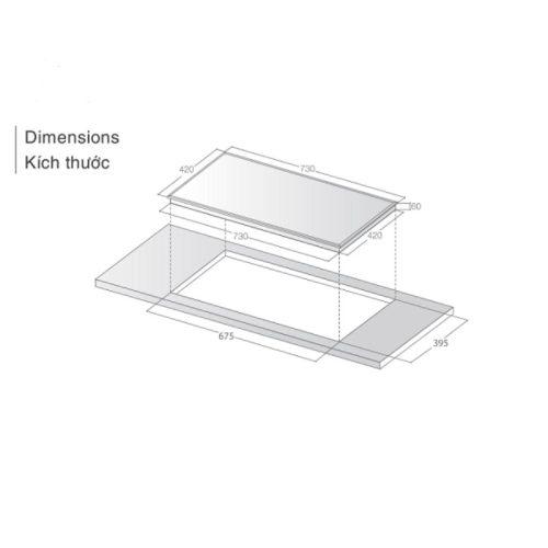 Kích thước bếp điện từ đôi Lorca LCI 886 Pro lắp âm