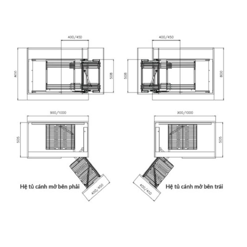 Kệ góc liên hoàn nan dẹt Inox GrandX XMC.45S RIGHT 4 Kích thước kệ góc liên hoàn nan dẹt Inox GrandX XMC.45S RIGHT