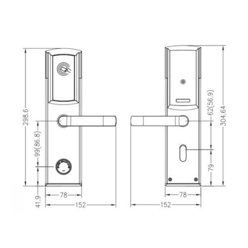 Kích thước khóa cửa khách sạn Hyundai HY-HL01 Silver