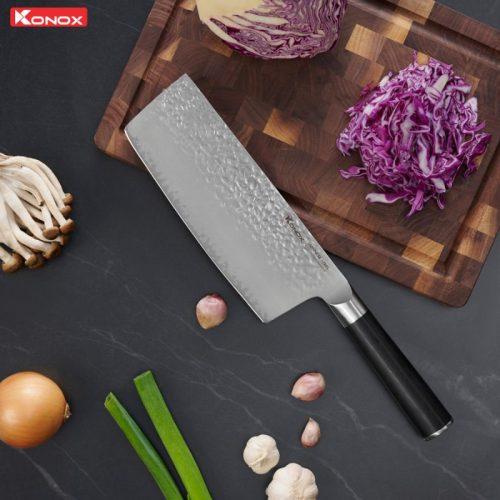 Ảnh dao thái thép Nhật Konox Damascus Eiko Series 7″ Chopper