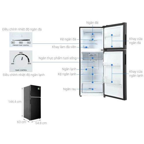 kich thuoc tu lanh 2 canh ngan da tren inverter 245 lit aqua aqr t259fa fb
