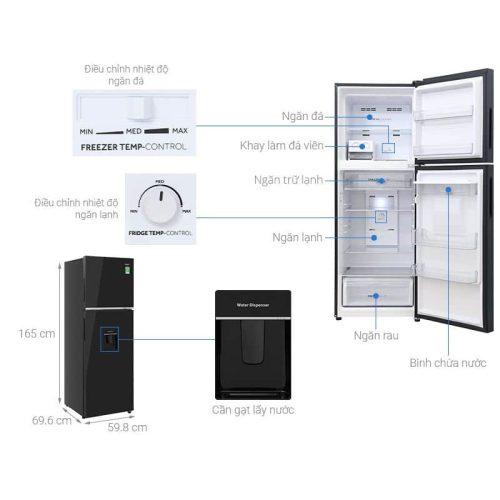 Tủ lạnh 2 cánh ngăn đá trên Inverter 328 lít Aqua AQR-T380FA(WGB) 7 kich thuoc tu lanh 2 canh ngan da tren inverter 328 lit aqua aqr t380fa wgb