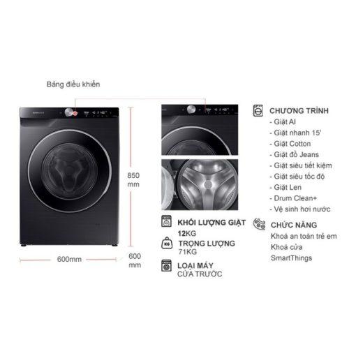 Máy Giặt Samsung AI EcoBubble Inverter 12 kg WW12CG604DLBSV cửa trước 9 kich thuoc may giat samsung ai ecobubble inverter 12 kg ww12cg604dlbsv cua truoc