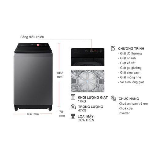 Máy Giặt Samsung Ecobubble Inverter 17 kg WA17CG6442BDSV cửa trên 9 kich thuoc may giat samsung ecobubble inverter 17 kg wa17cg6442bdsv cua tren
