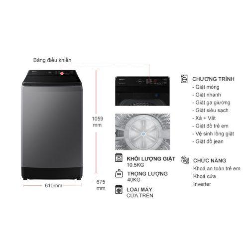Máy giặt Samsung Inverter 10.5 kg WA10CG5745BDSV cửa trên 9 kich thuoc may giat samsung inverter 10 5 kg wa10cg5745bdsv cua tren