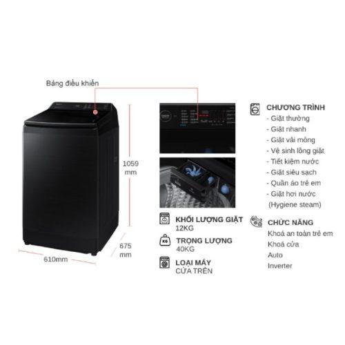 Máy Giặt Samsung Inverter 12 kg WA12CG5886BVSV cửa trên 9 kich thuoc may giat samsung inverter 12 kg wa12cg5886bvsv cua tren