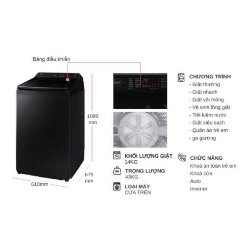Máy Giặt Samsung Inverter 14 kg WA14CG5745BVSV cửa trên 9 kich thuoc may giat samsung inverter 14 kg wa14cg5745bvsv cua tren