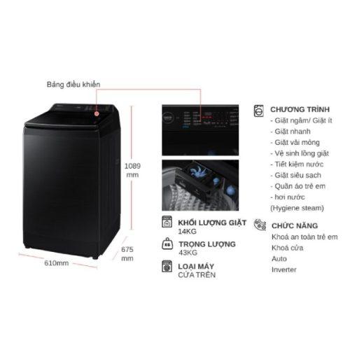 Máy Giặt Samsung Inverter 14 kg WA14CG5886BVSV cửa trên 9 kich thuoc may giat samsung inverter 14 kg wa14cg5886bvsv cua tren