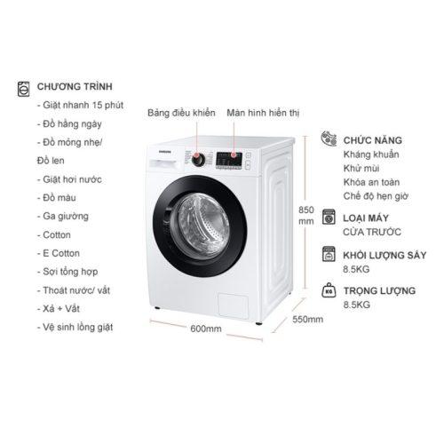 kich thuoc may giat samsung inverter 8 5 kg ww85t4040ce sv