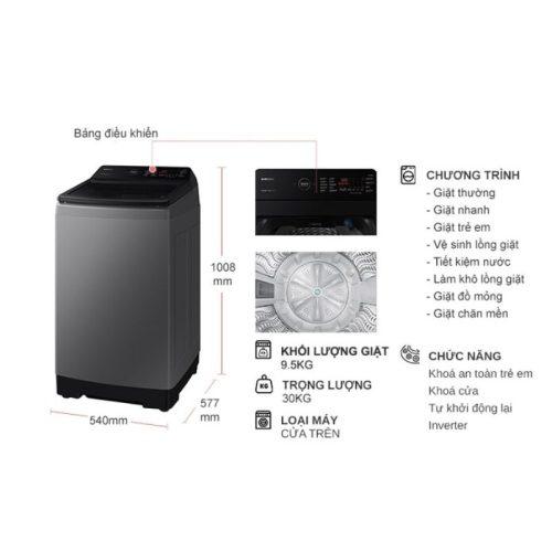 kich thuoc may giat samsung inverter 9 5 kg wa95cg4545bdsv cua tren